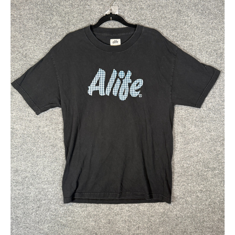 Alife Tshirt Mens Large Black New York Casual Vtg Y2K Blue Logo‎ Short Sleeve